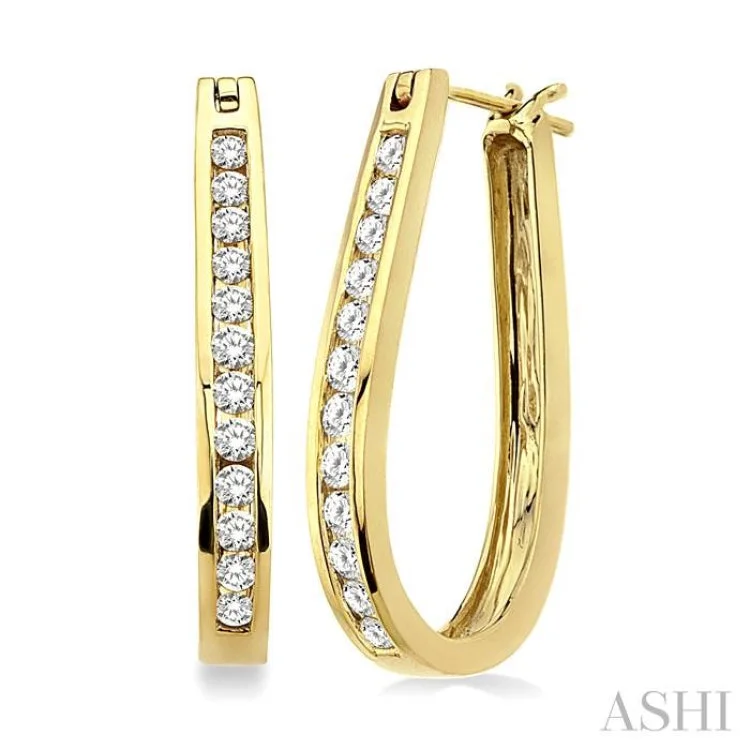 1/2 Ctw Channel Set Round Cut Diamond Hoop Earrings in 14K Yellow Gold