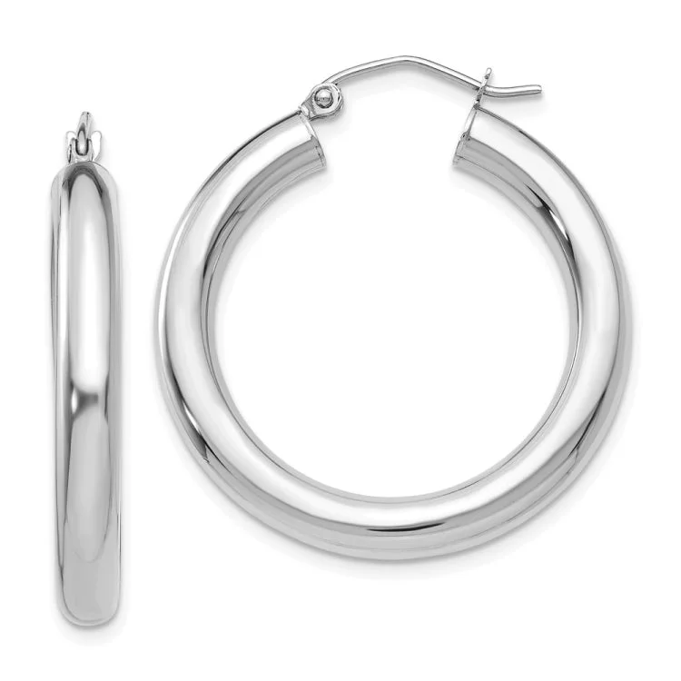 14K White Gold Polished 4mm Lightweight Tube Hoop Earrings