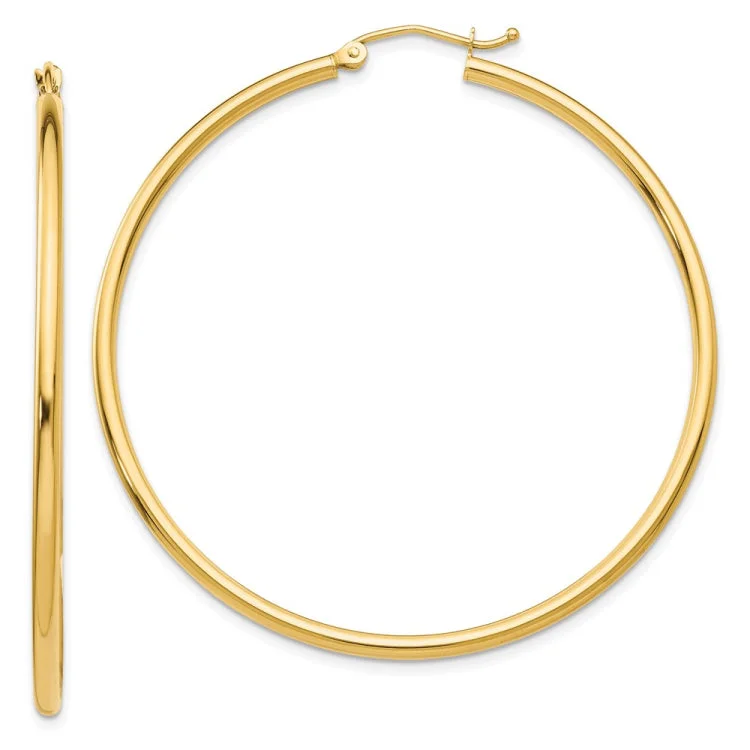 14k Polished 2x50mm Lightweight Tube Hoop Earrings