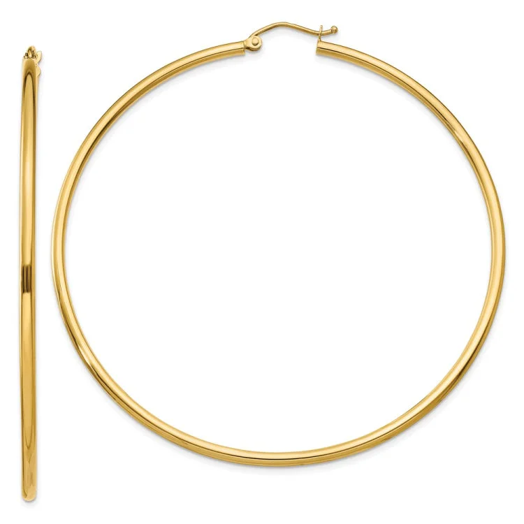 14k Polished 2x65mm Lightweight Tube Hoop Earrings