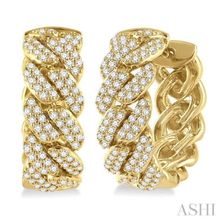 3/4 ctw Round Cut Diamond Cuban Link Hoop Earring in 14K Yellow Gold