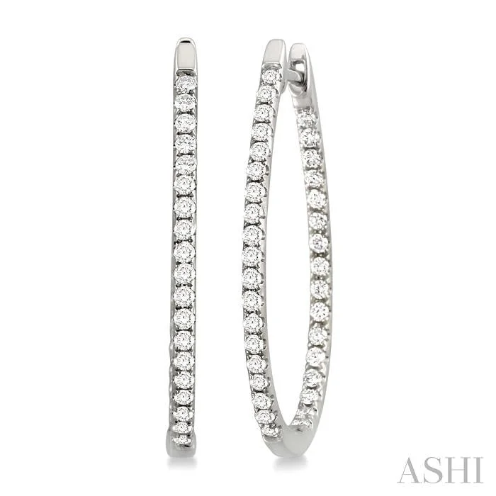 1 Ctw Round Cut Diamond Hoop Earrings in 14K White Gold