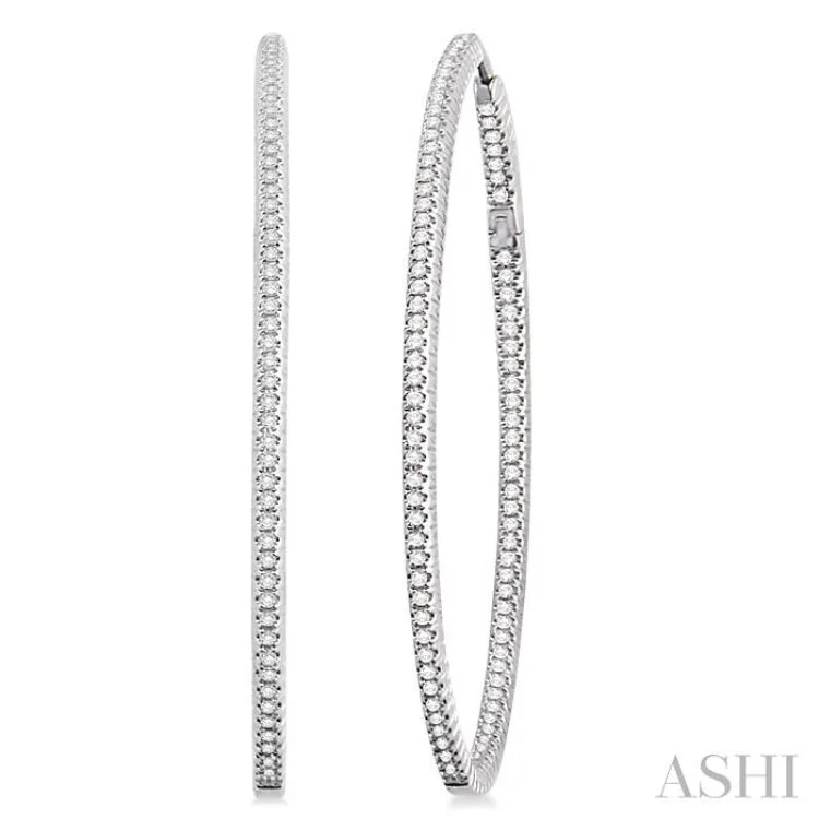 1 Ctw Oval Shape Round Cut Diamond Hoop Earrings in 14K White Gold