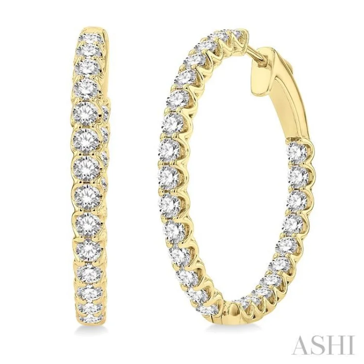 3 ctw Round Cut Diamond In-Out Hoop Earrings in 14K Yellow Gold