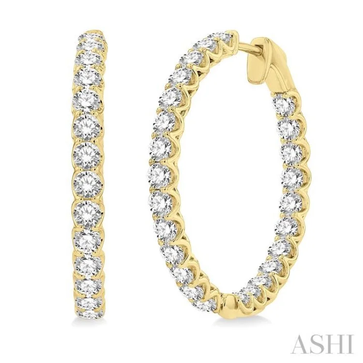 4 Ctw Round Cut Diamond In-Out Hoop Earrings in 14K Yellow Gold