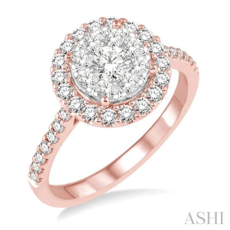 1 Ctw Round Shape Diamond Lovebright Ring in 14K Rose and White Gold