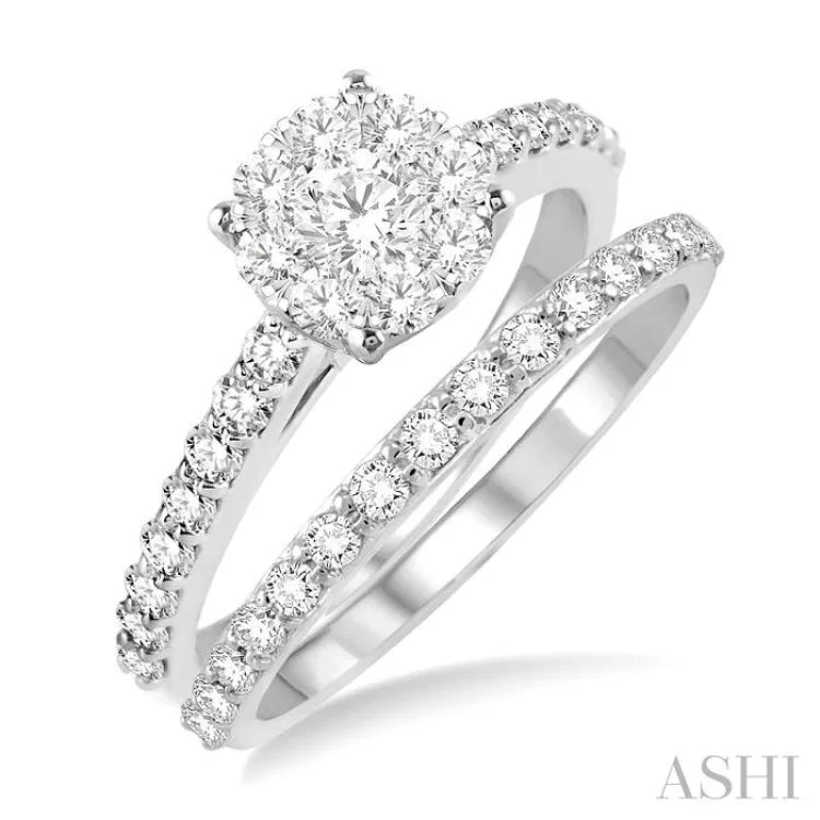 7/8 Ctw Diamond Lovebright Wedding Set with 1/2 Ctw Engagement Ring and 1/3 Ctw Wedding Band in 14K White Gold