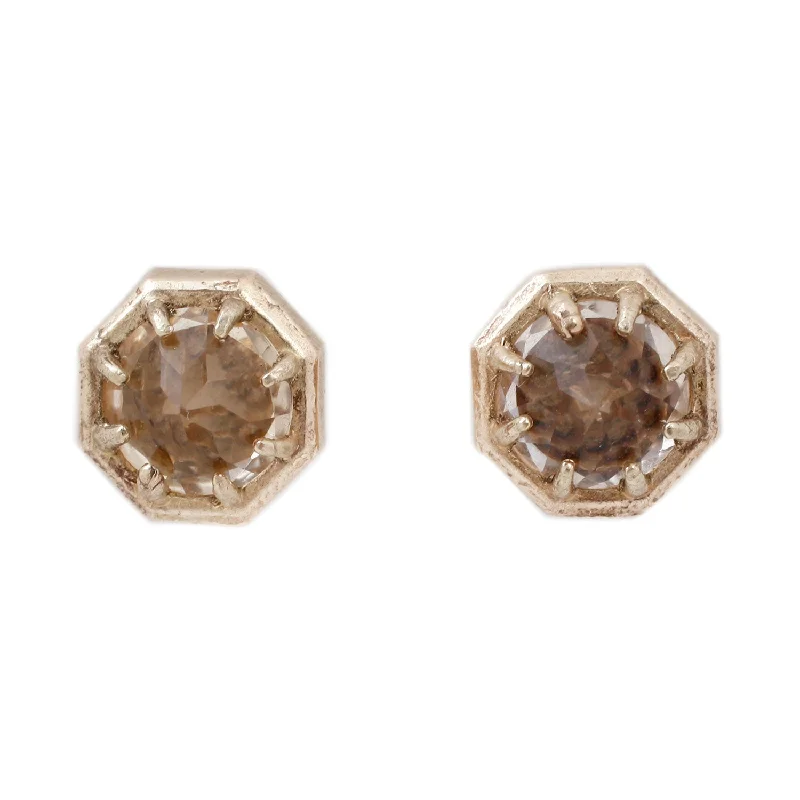 Octagon Studs, Champagne Quartz