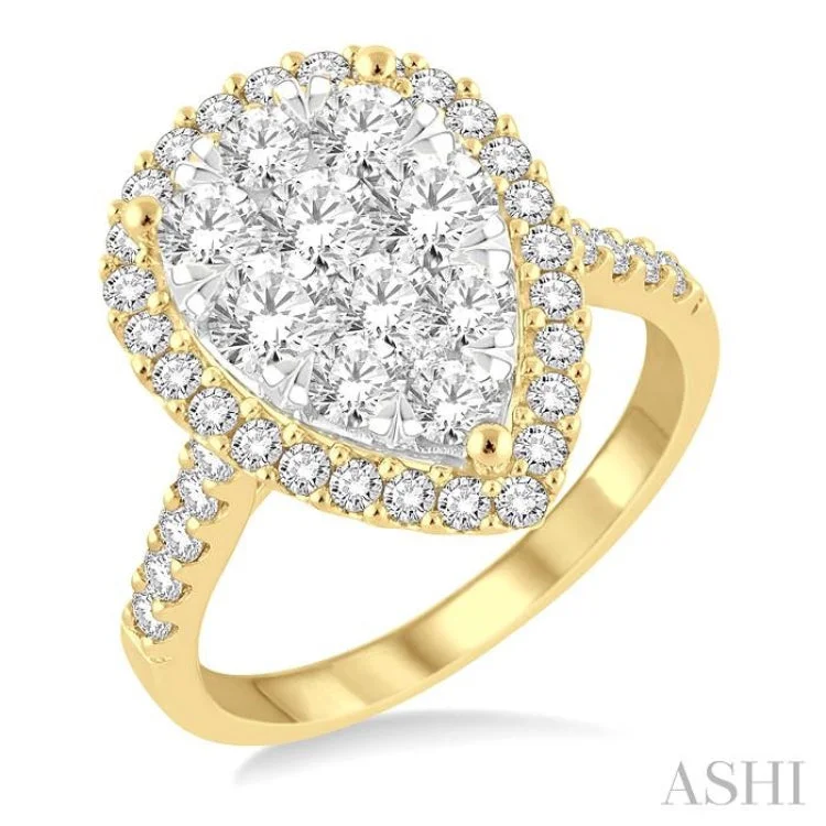 2 Ctw Pear Shape Diamond Lovebright Ring in 14K Yellow and White Gold