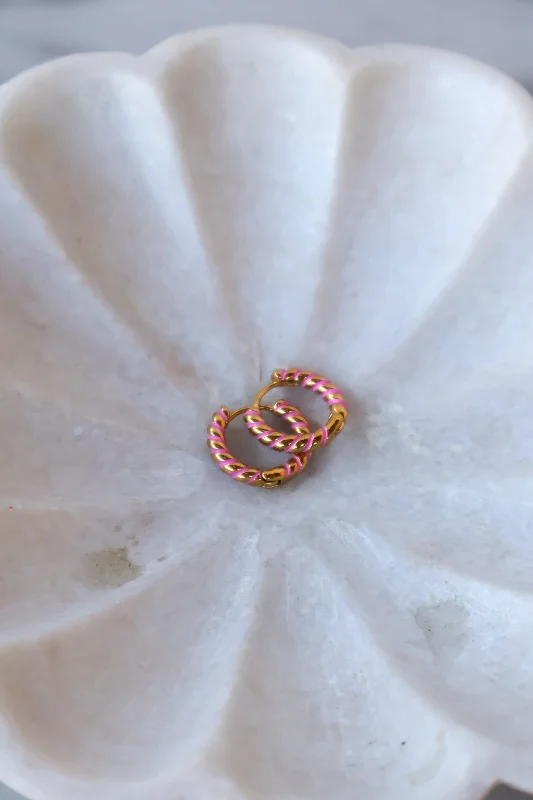 Pink Enamel Spiral Hoops