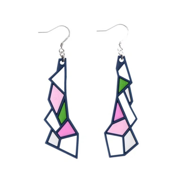 Prism Earrings, Pink & Green