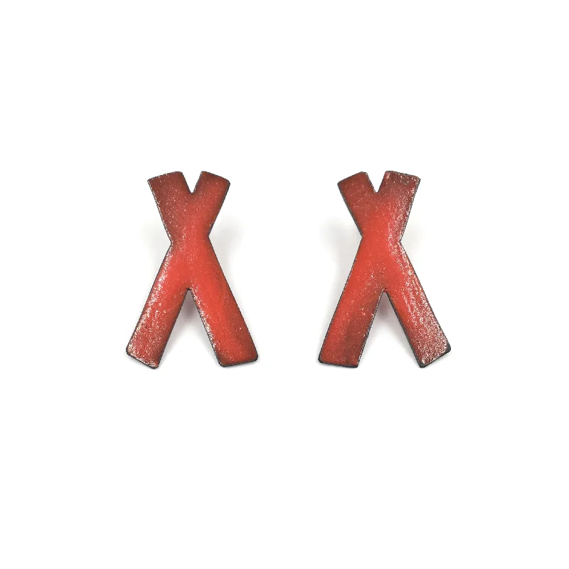 X Marks Earrings, Red