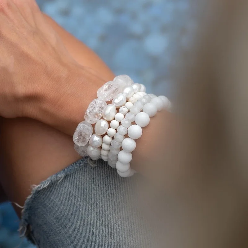 Ally + Ash “white party sugar stack” boho beaded bracelet 5 stack