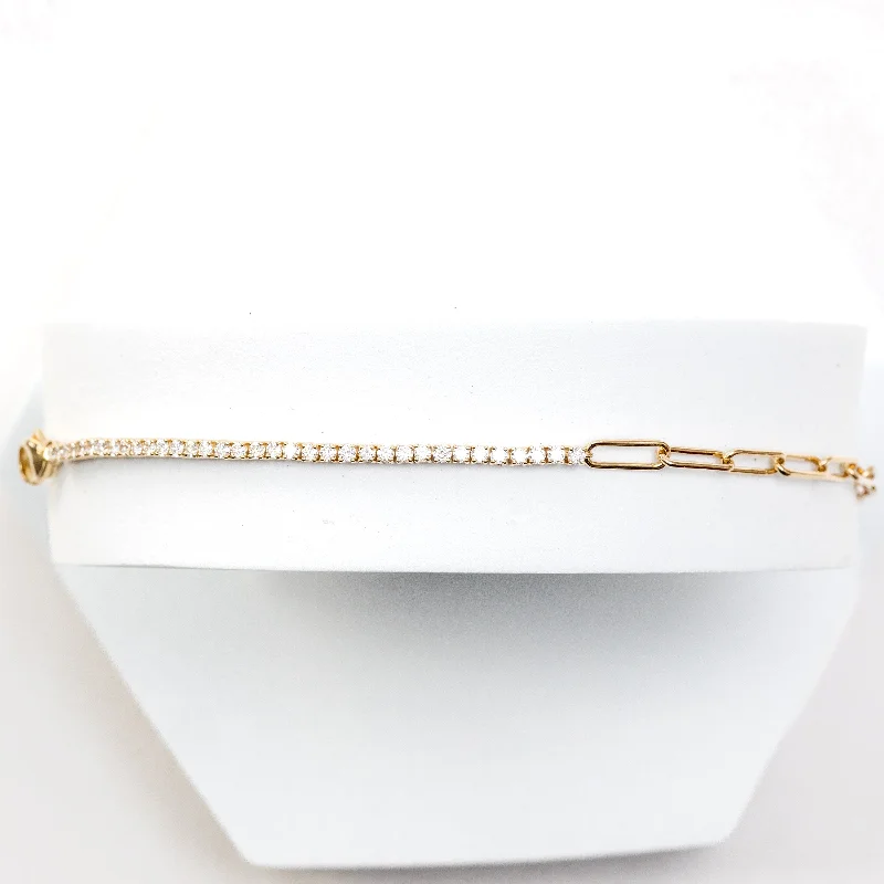 diamond and paperclip chain tennis bracelet