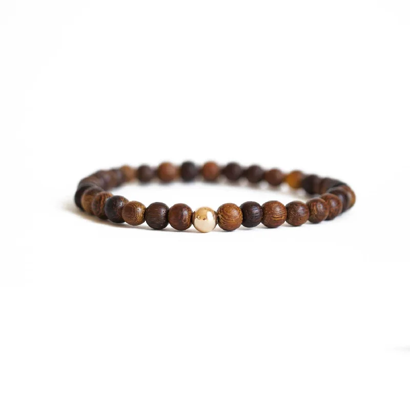 Wood & Gold Ball Stretch Bracelet