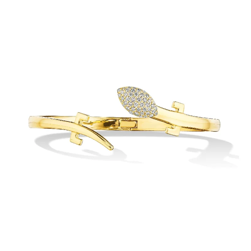 Yellow Gold Origin Single Cuff Bracelet with Pave Diamonds