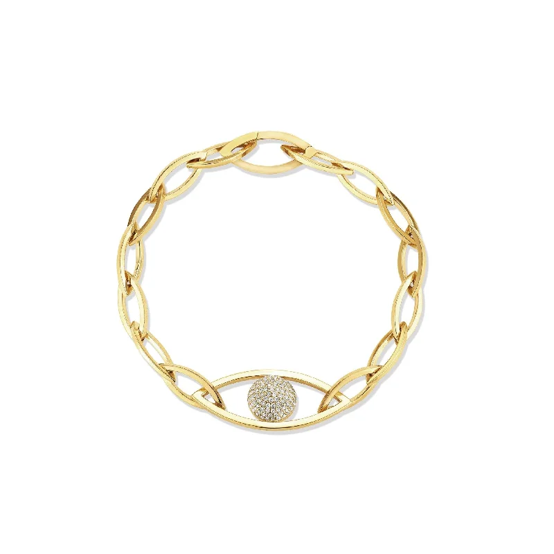 Yellow Gold Reflections Link Bracelet with White Pave Diamonds