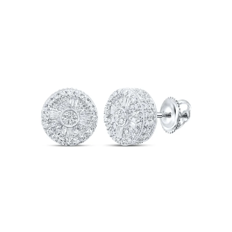 10kt White Gold Baguette Diamond Circle Earrings 1/2 Cttw