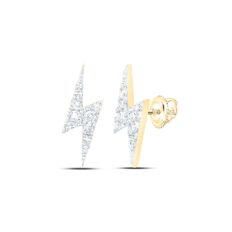 10kt Yellow Gold Round Diamond Bolt Lightning Stud Earrings 1/6 Cttw