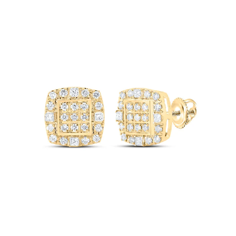 10kt Yellow Gold Round Diamond Square Earrings 1/2 Cttw