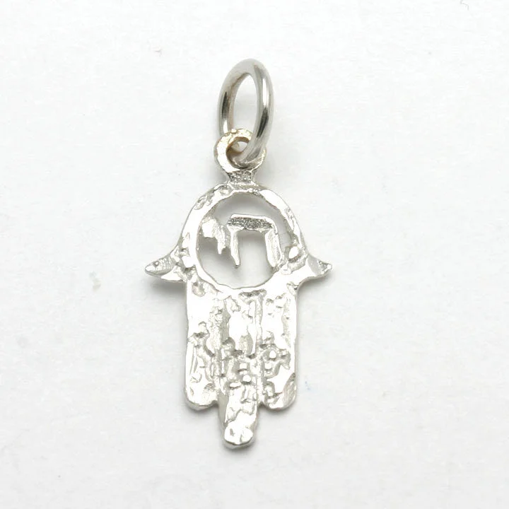 14k White Gold Hamsa Pendant Chai Small