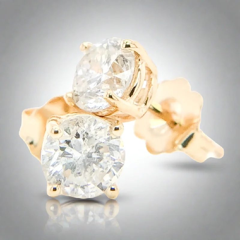 14K Y Gold 1.00cttw J-K/I1-I2 Round Diamond Stud Earrings