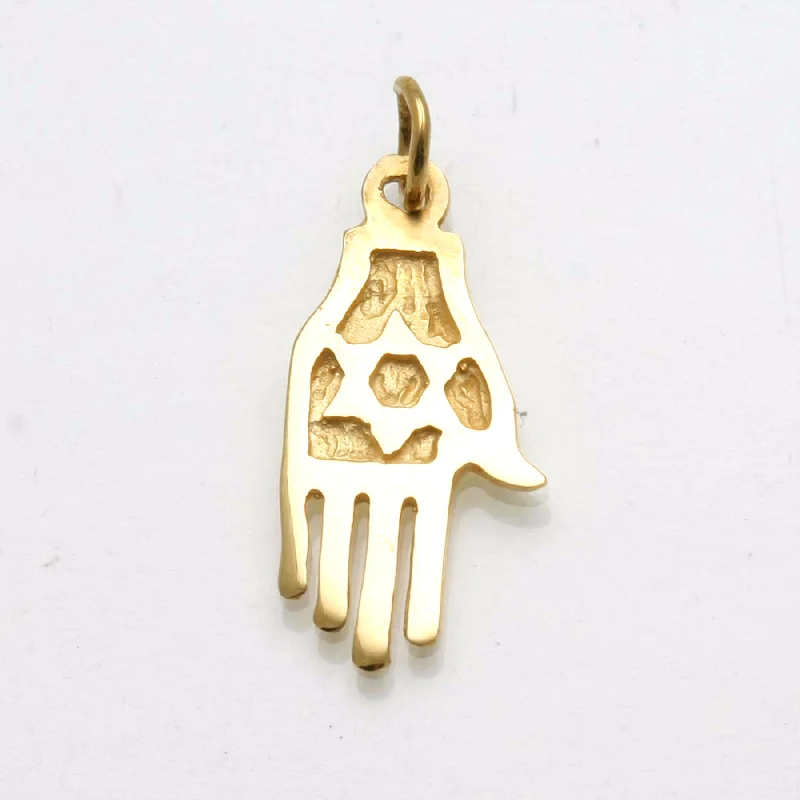 14k Yellow Gold Hamsa Star of David Pendant Small