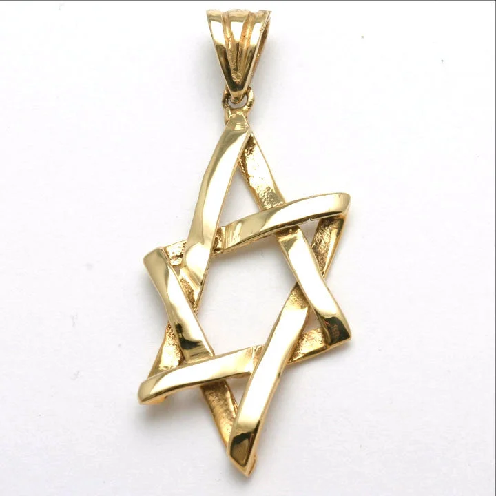 14k Yellow Gold Star of David Pendant Woven Large