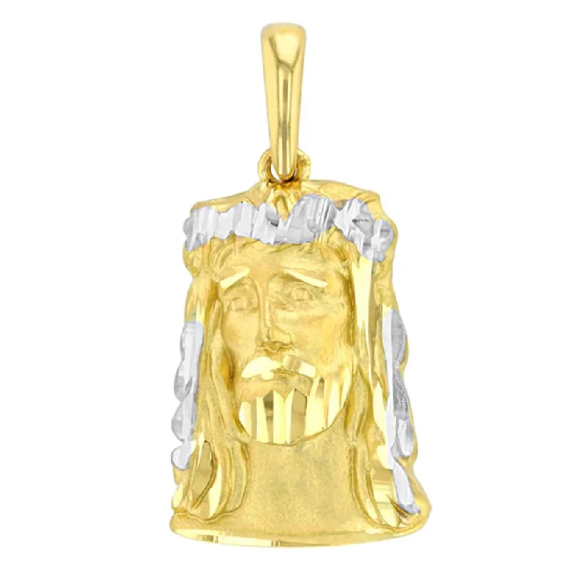 14K Yellow Gold Textured Face of Jesus Christ Pendant with Figaro Chain Necklace