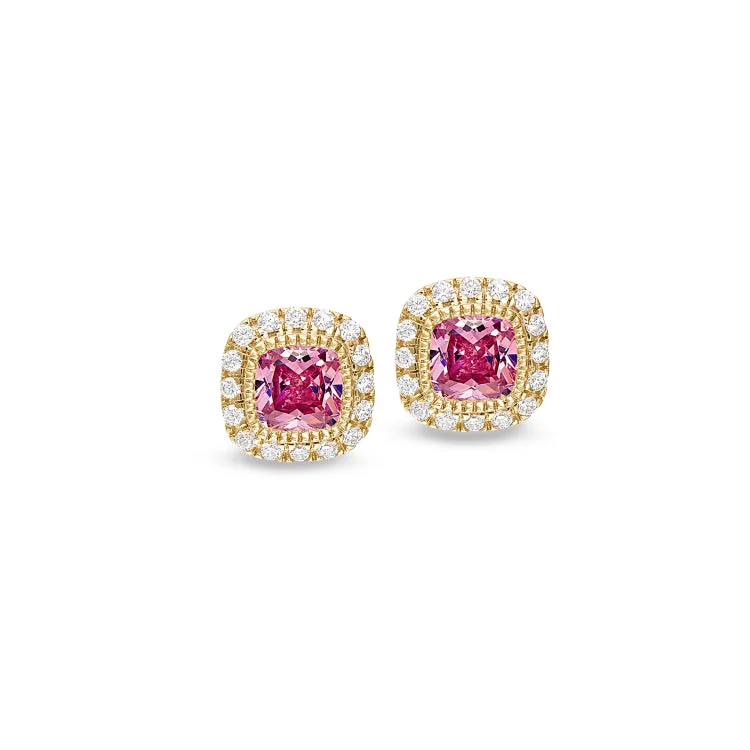 Gold Finish Sterling Silver Micropave Simulated Pink Sapphire Earrings with Simulated Diamonds