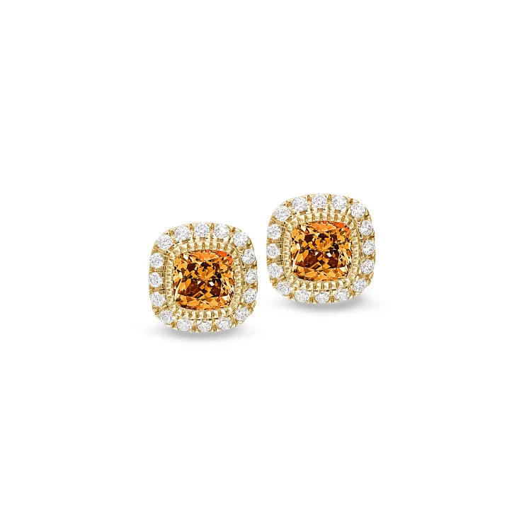 Gold Finish Sterling Silver Micropave Simulated Citrine Earrings with Simulated Diamonds