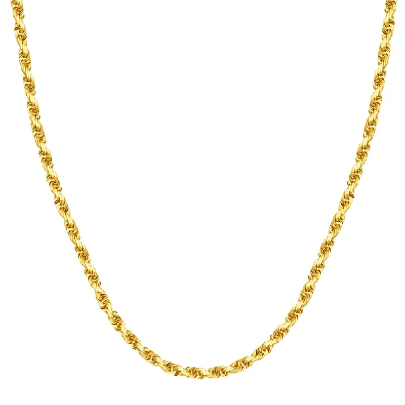 Semi-Solid 14k Yellow Gold 3.5mm Rope Chain Necklace with Lobster Claw