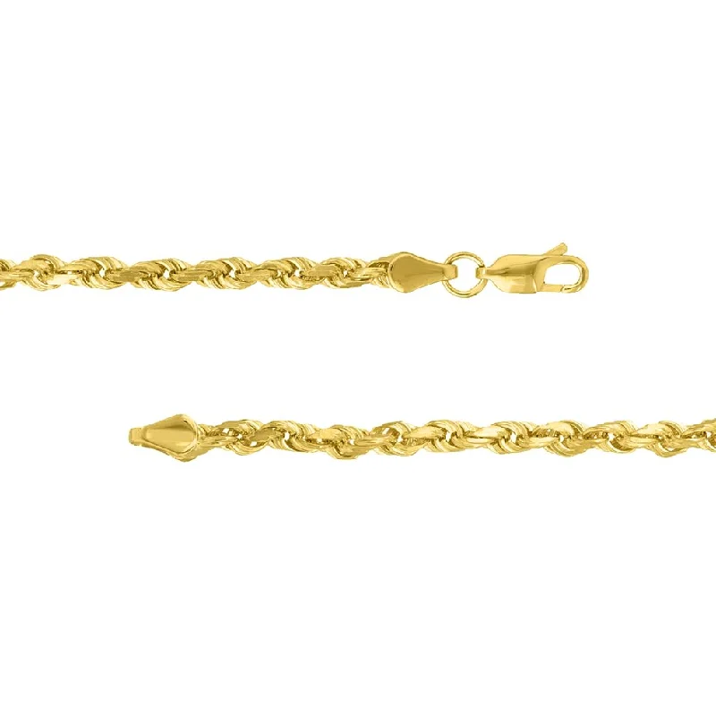 Semi-Solid 14k Yellow Gold 3.5mm Rope Chain Necklace with Lobster Claw